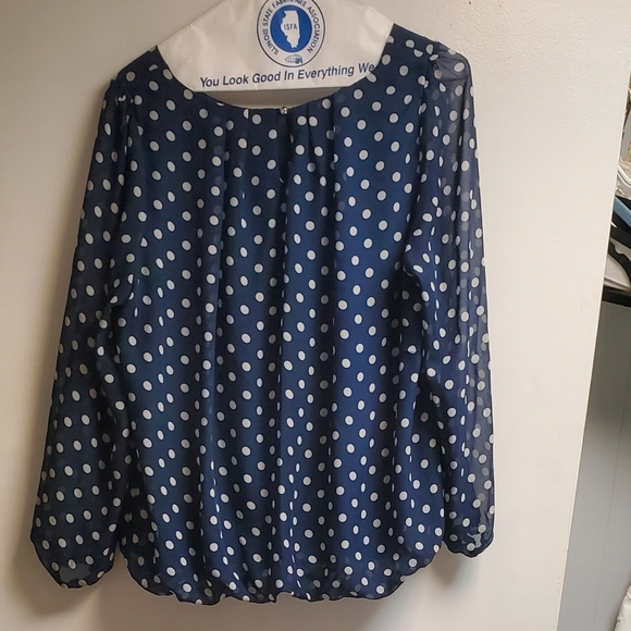 Zenobia Tops - Zenobia Navy Blouse White Polka Dots